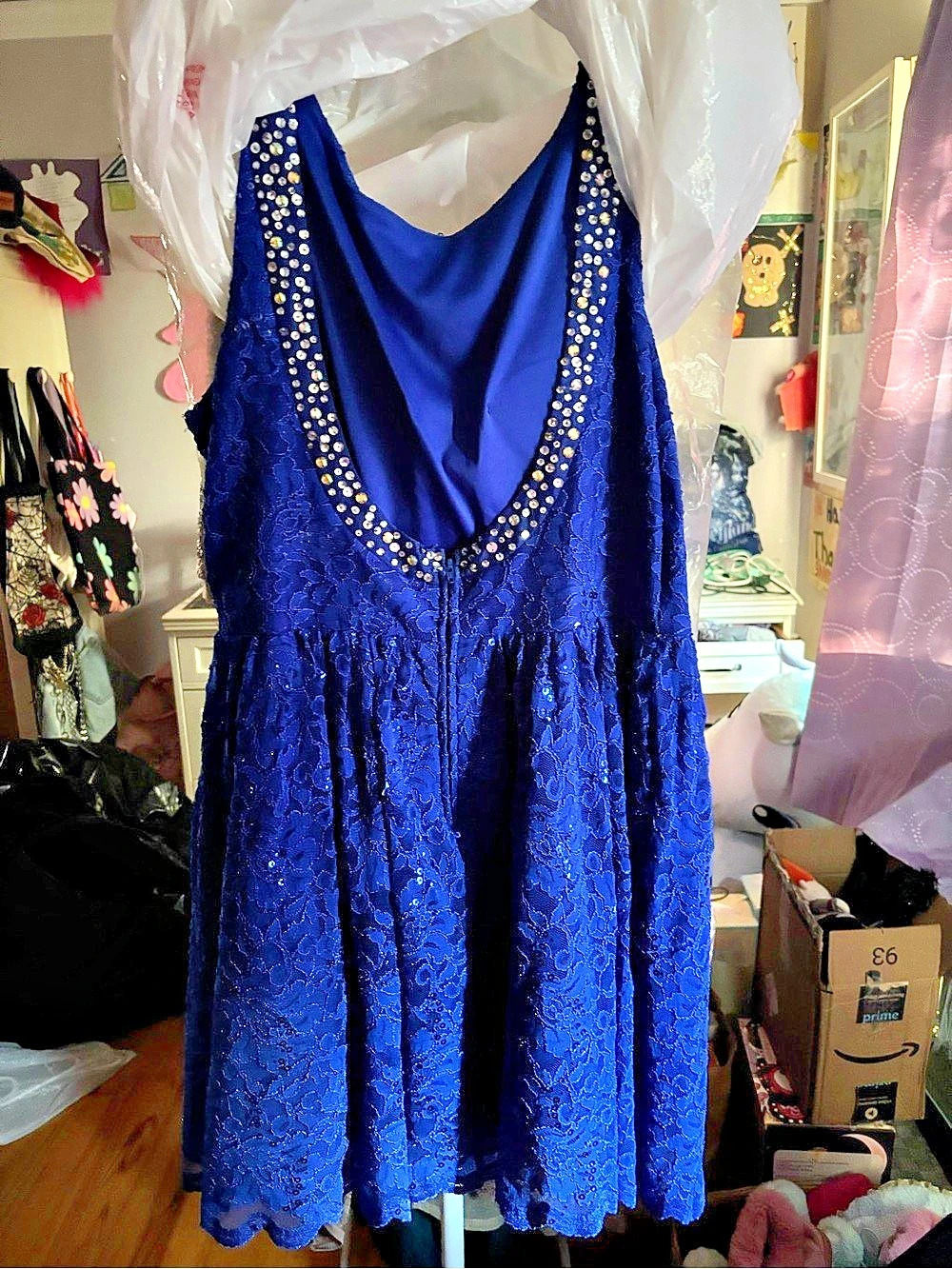 Junior Blue Floral Lace Mini Dress